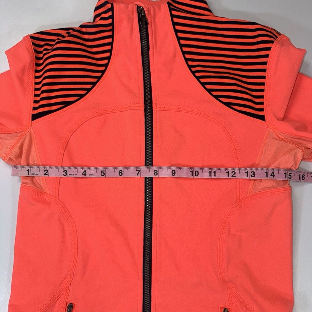 Lululemon Womens Size 8 Forme Jacket Flare Orange Classic Stripe Neon Zip - Picture 4 of 7